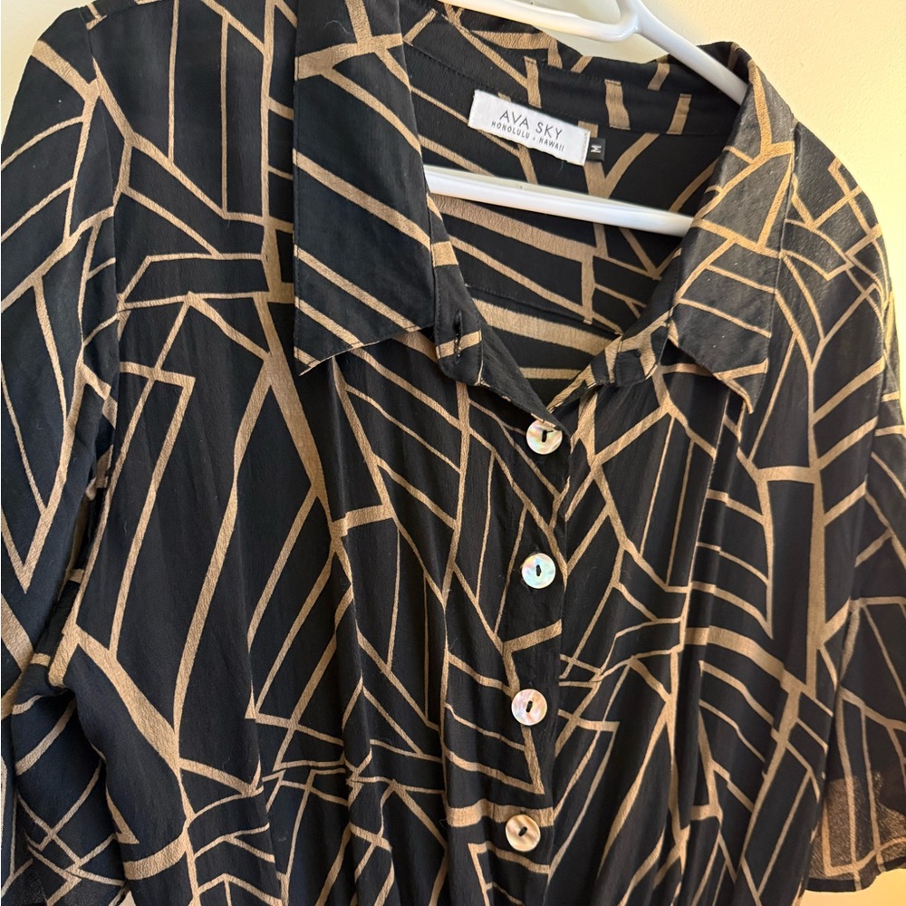 Ava Sky Black and Gold Geometric Romper